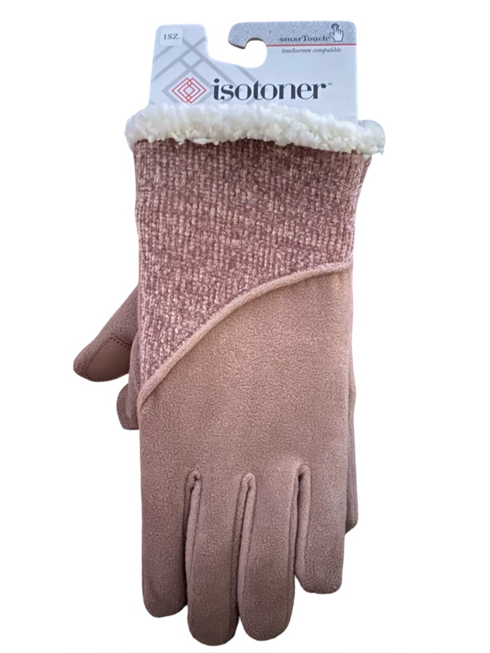 New Isotoner Deep Taupe Plush-Lined Touchscreen Gloves with Faux Fur Cuff